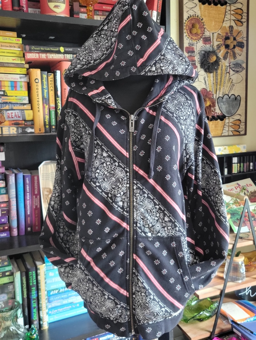 Vintage Vans Zip Hoodie Sz Small Black Paisley Skull Zip Skater Grunge Y2K